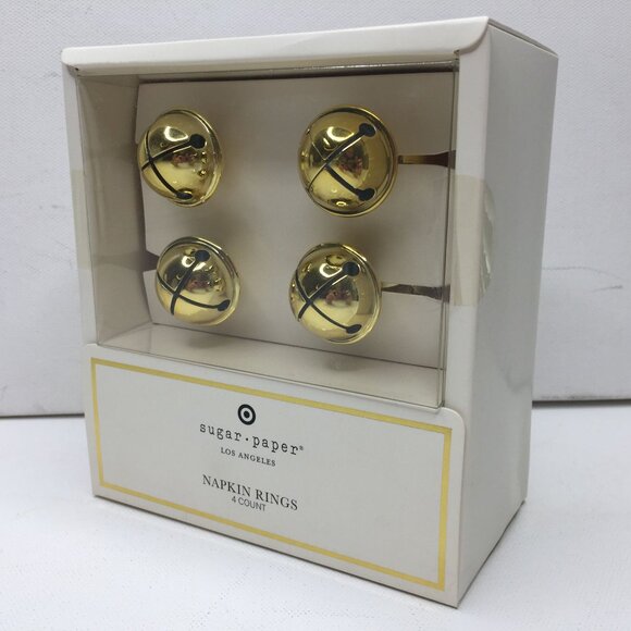 Sugar Paper Gold Bell Napkin Rings 4 Count Christmas Holiday Tablescape - Picture 2 of 4